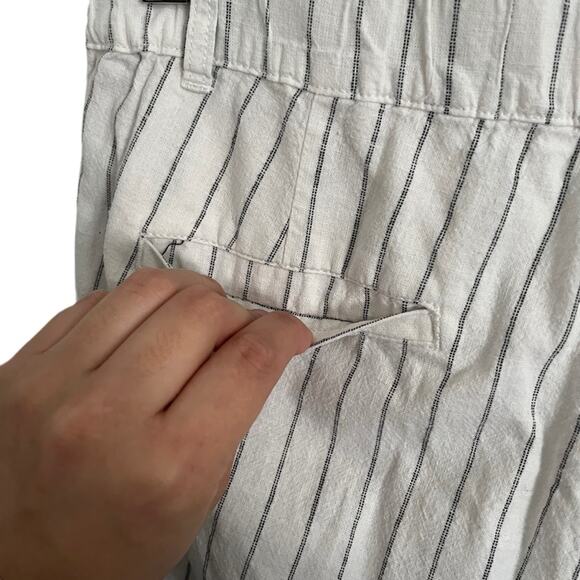 Uniqlo White Striped Linen Blend Pants High Rise Slim Straight Trousers Size M - Picture 11 of 14